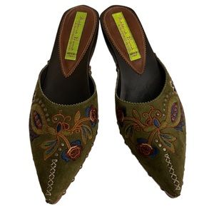 Fantini embroidered suede clogs with studs,new size 39